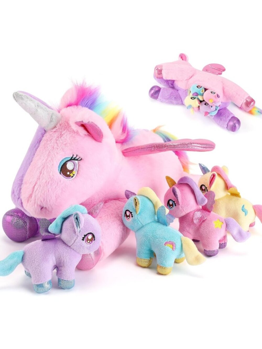 Adorable Unicorn Stuffed Animal Set | 5-Piece Mommy & Baby Plush Toys | Soft